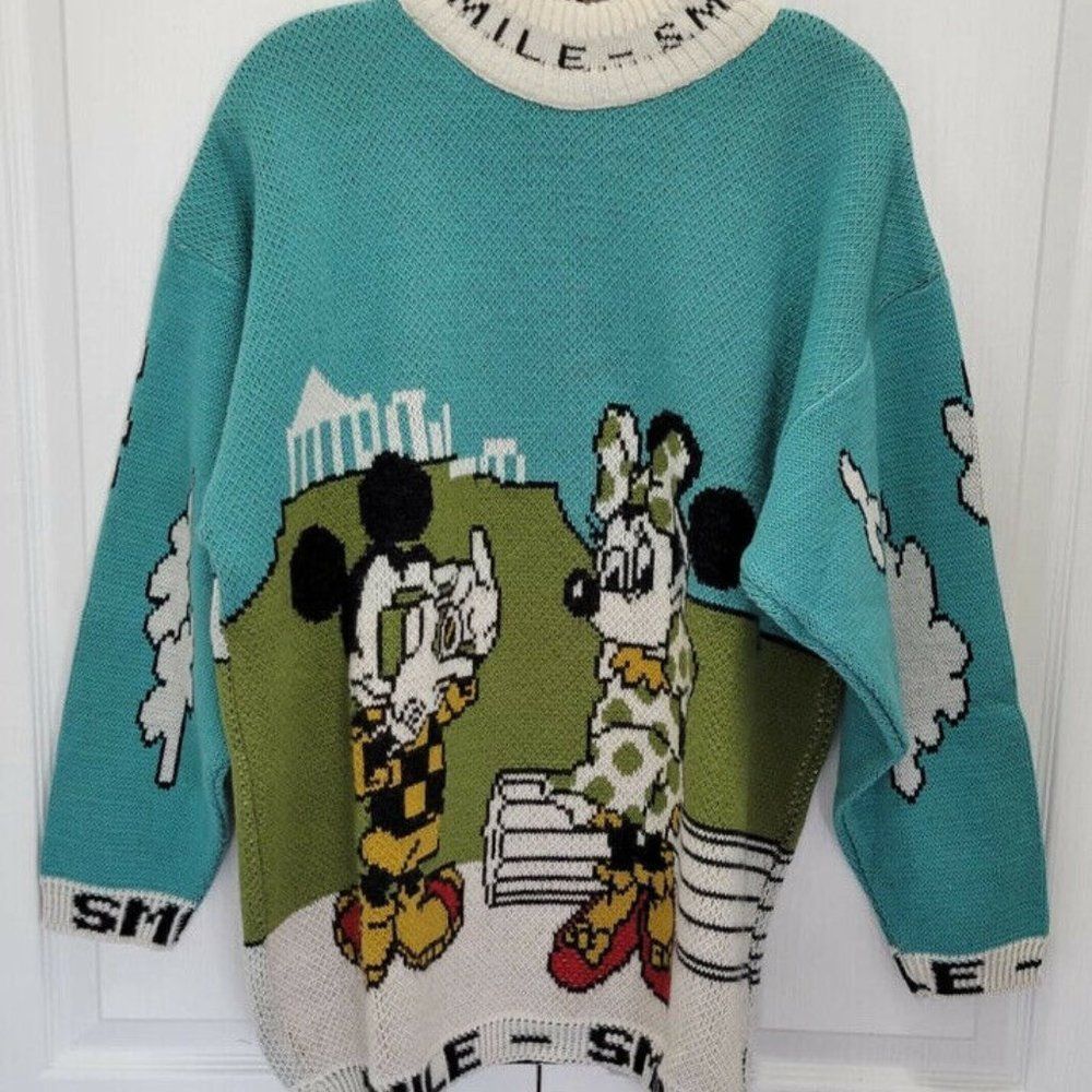 Greetings From Greece Mickey Mouse Disney Sweater Winter Snow Knit Crew Neck
